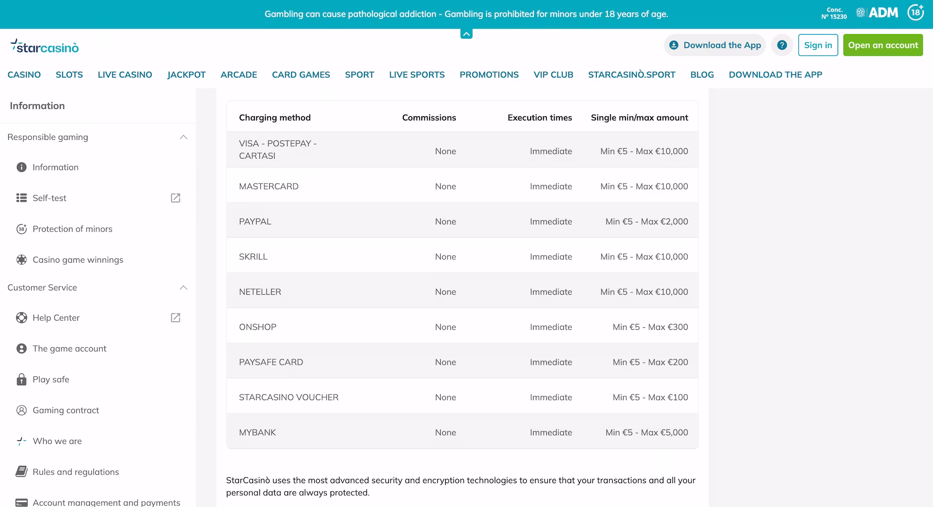 StarCasino Payments
